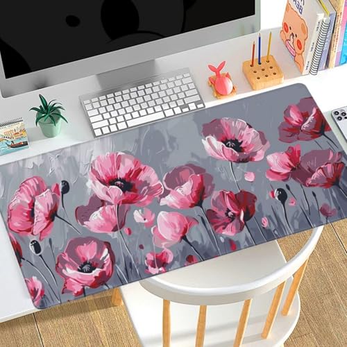 Gaming Mousepad Groß XXL 1600x800x3mm Mauspad XXL Rosa Mohn，wasserdicht Motiv Gummibasis，Verbesserung der Spielgenauigkeit und -Geschwindigkeit，Tastatur Tischunterlage für Büro Geschenke für Mann B16 von Generic