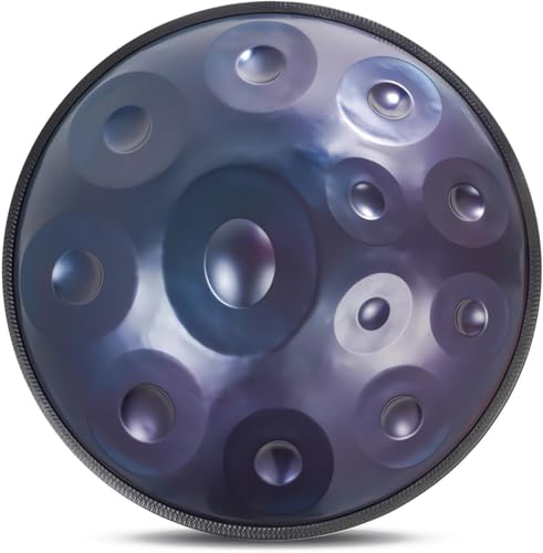 Handpan Drum, 432 Hz/440 Hz Hand Pan Drum Schlaginstrument für Klangheilung und persönliche Meditation, 22 Zoll 9/10/12 Noten Stahlzungentrommel mit allem Zubehör,BLUE_12 NOTES,440Hz von Generic