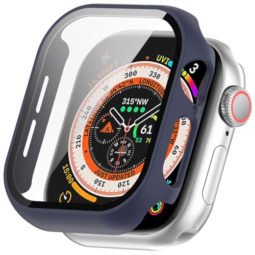 Hülle mit Displayschutz Kompatibel mit Apple Watch Series 10 42mm, Gehärtetes Glas Ultradünne PC Rundum Hart Schutzhülle für Apple Watch Series 10 42mm, A-Mitternachtsblau von Generic