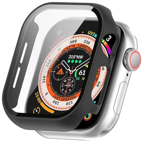 Hülle mit Displayschutz Kompatibel mit Apple Watch Series 10 46mm, Gehärtetes Glas Ultradünne PC Rundum Hart Schutzhülle für Apple Watch Series 10 46mm, A-Schwarz von Generic