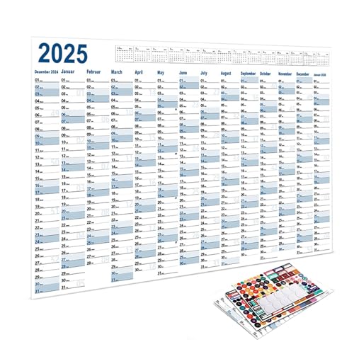 Jahreswandkalender 2025 - 365-Tage-Wandkalender Planer, Zeitplaner-Kalender, Papier gefalteter Wandkalender Jahreswandkalender 2025 12 Monate mit Aufklebern (Blau) von Generic