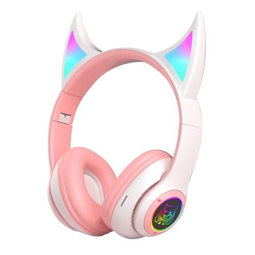 Kabellose Over-Ear-Kopfhörer – Devil Cat Ear Headset | Leichter kabelloser Over-Ear-Kopfhörer mit bunten Atemlichtern, stilvolle Audiolösung für Männer, Frauen und Studenten von Generic