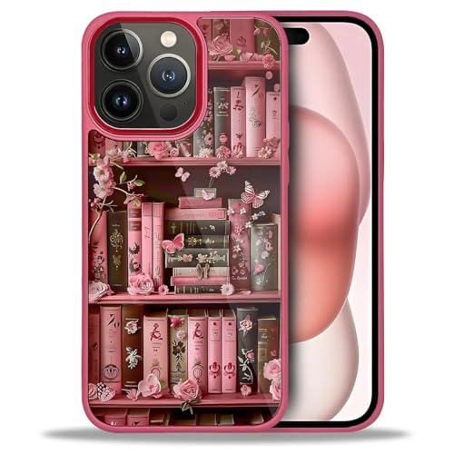 Kompatibel mit iPhone 14 Pro Max, rosa Bücherregal, Blumen, Schmetterling, Handyhülle, modisches Design, schlanke, stoßfeste Schutzhülle für Frauen und Mädchen von Generic