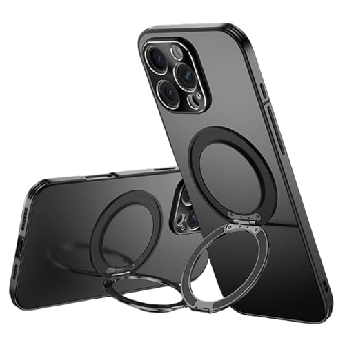 Magnetische Hülle für iPhone 16 Pro Max/16 Pro/16, kompatibel mit MagSafe ultradünne, leichte Fallschutz in Militärqualität, matte PC-Hülle mit 360°-Ring-Ständer (Schwarz, 16) von Generic