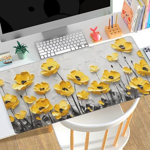 Mauspad XXL Gelb Blume，Gaming Mousepad Groß XXL 1200x500x3mm wasserdicht Motiv Gummibasis，Verbesserung der Spielgenauigkeit und -Geschwindigkeit，Tastatur Tischunterlage für Büro Geschenke Männer C99 von Generic