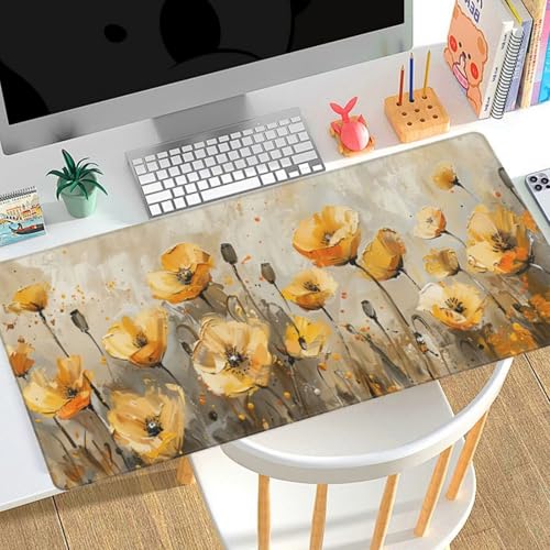 Mauspad XXL Gelb Blume，Gaming Mousepad Groß XXL 1200x600x3mm wasserdicht Motiv Gummibasis，Verbesserung der Spielgenauigkeit und -Geschwindigkeit，Tastatur Tischunterlage für Büro Geschenke Männer B52 von Generic