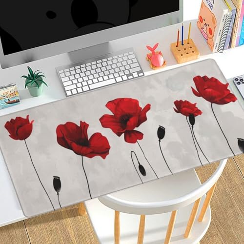 Mauspad XXL Rot Mohn，Gaming Mousepad Groß XXL 1500x800x3mm wasserdicht Motiv Gummibasis，Verbesserung der Spielgenauigkeit und -Geschwindigkeit，tastatur Tischunterlage für Büro Geschenke für Männer C57 von Generic