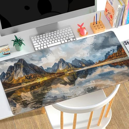 Mauspad XXL Wald See，Gaming Mousepad Groß XXL 1500x800x3mm wasserdicht Motiv Gummibasis，Verbesserung der Spielgenauigkeit und -Geschwindigkeit，tastatur Tischunterlage für Büro Geschenke für Männer A59 von Generic