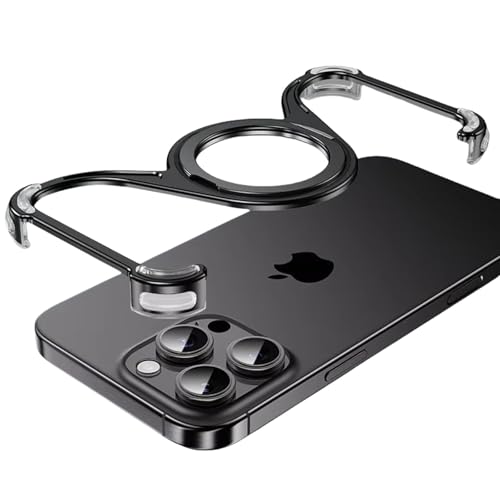 Metallrahmenlose Schutzhülle für iPhone 13 Pro Max/13 Pro/13, kompatibel mit MagSafe 360° drehbarem Ständer, ultradünn, leicht, hohles Design, Aluminium-Legierung, Schwarz (Schwarz, 13 Pro Max) von Generic