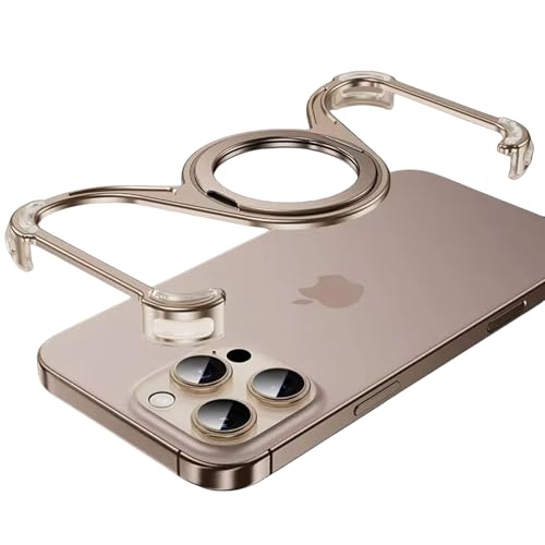 Rahmenlose Metallhülle für iPhone 16 Pro Max/16 Pro/16, kompatibel mit MagSafe 360° drehbarem Ständer, ultradünn, leicht, hohles Design, Aluminium-Legierung (Desert, 16 Pro) von Generic