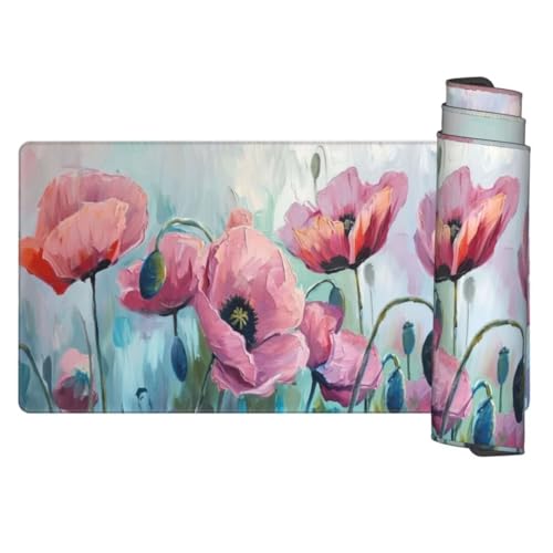 Rosa Mauspad 1200 x 600 mm, Mousepad XXL Schreibtischunterlage Mohn Mouse Pad, Wasserdicht und Rutschfest Gaming Mauspad, Verbessert Präzision und Geschwindigkeit, Mauspads für PC Gaming Zubehör gq718 von Generic