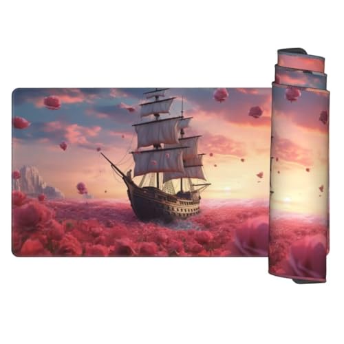 Rosa Mauspad 600x300 mm, Mousepad XXL Schreibtischunterlage Segelboot Mouse Pad, Wasserdicht und rutschfest Mauspad, Verbessert Präzision und Geschwindigkeit, Mauspads für PC und Gaming Zubehör gq863 von Generic