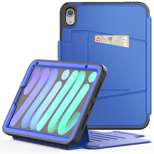 Schutzhülle für iPad Mini 7 (A17 Pro) 2024 / iPad Mini 6 2021 8,3 Zoll, weiches TPU, magnetisch, Auto Sleep/Wake Smart Cover mit 5-stufig verstellbarem Ständer, Bleistiftschlitz, Kartenhalter (Blau) von Generic