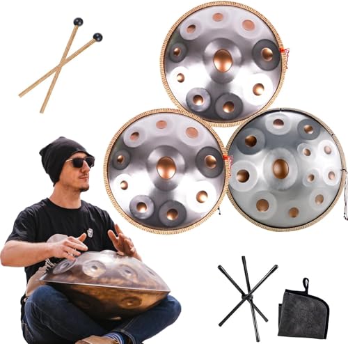 Stahl-Handpan-Trommel, 432 Hz/440 Hz Percussion-Hand-Pan-Trommelinstrumente für Klangheilung, Meditation und Yoga, 22 Zoll 9/10/12 Noten Handpan-Trommelinstrument, GOLD_10 NOTES, 432 Hz von Generic