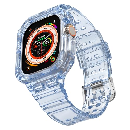 Transparente Schutzhülle mit Band, kompatibel mit Apple Watch Ultra 1, 2, 49 mm, robuste TPU-Schutzhülle für Apple Watch Ultra 1, 2, stoßfestes, transparentes Armband für iWatch Ultra 1, 2, Blau von Generic