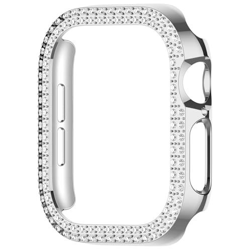 Uhrengehäuse mit Glitzer Strass für Apple Watch Series 10 Smartwatch Hülle Bling Schutzhülle, Kratzfest Fall Strass PC ausgehöhlt Schutzschale Watch Case (Doppelt Silber,42MM) von Generic