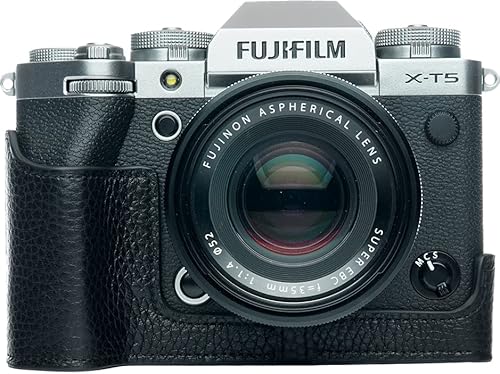 X-T5 Hülle, Zakao handgefertigte Echtleder-Halbkameratasche für Fuji Fujifilm X-T5 XT5 mit Öffnung unten mit Handschlaufe, Schwarz , Kosmetikkoffer von Generic