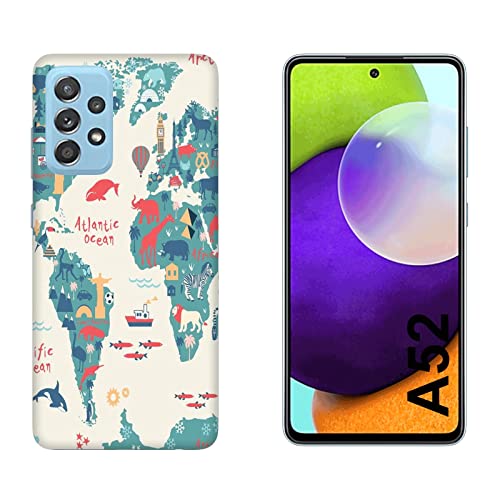 Generico Hulle Schutz kompatibel für Samsung Galaxy A52 Weltkarte Pop Art Colorata/TPU weiches Silikongel/Phone Hard Snap on Anti-Rutsch Anti-Scratch Shock-resistent Protective TPU von Generico