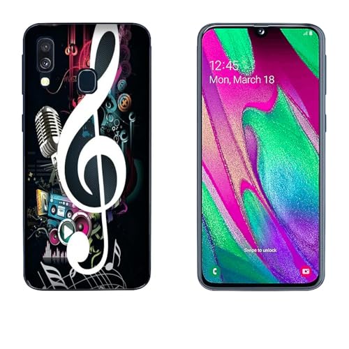 Generico Hulle kompatibel mit Samsung Galaxy A40 Musiknoten Violinschlüssel mit Mikrofon/Weiches TPU-Silikongel/Telefon-Hartschale zum Aufstecken, rutschfest, Kratzfest, stoßfest, schützendes TPU von Generico