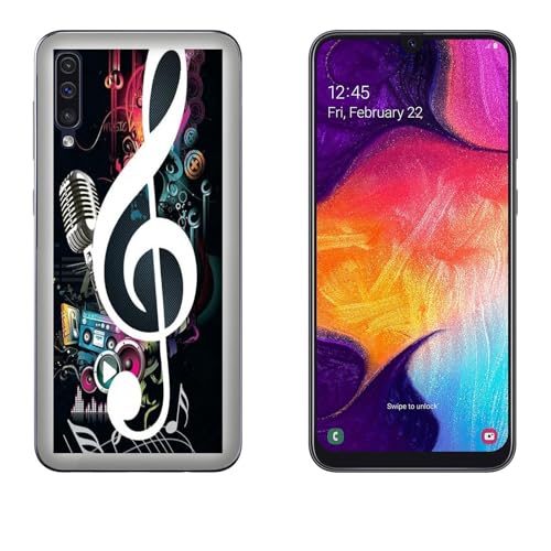 Generico Hulle kompatibel mit Samsung Galaxy A50 Musiknoten Violinschlüssel mit Mikrofon/Weiches TPU-Silikongel/Telefon-Hartschale zum Aufstecken, rutschfest, Kratzfest, stoßfest, schützendes TPU von Generico