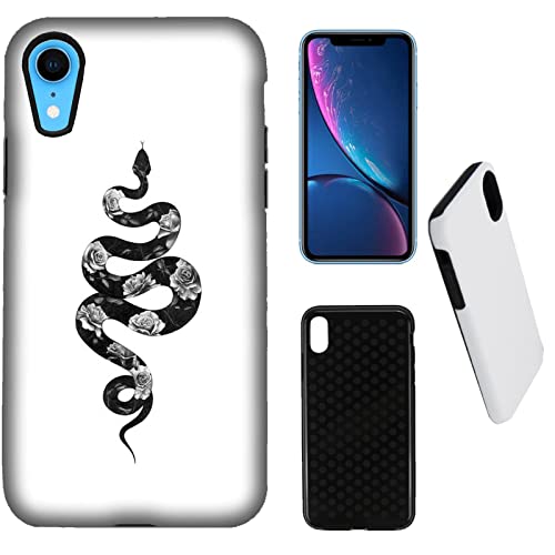 Hulle Schutz kompatibel mit Apple iPhone XR (2 in 1) Schlangen-Tätowierung Weiße Rosen / 2in1 Doppelschutz aus Gummi und Kunststoff/Bedrucken Sie auch die Seiten/Telefon-Hartschale zum Aufstecke von Generico