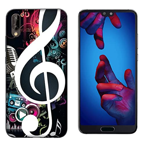 Hulle Schutz kompatibel mit Huawei P20 Musiknoten Violinschlüssel mit Mikrofon/Bedrucken Sie auch die Seiten/Telefon-Hartschale zum Aufstecken, rutschfest, Kratzfest, stoßfest, starrer Schutz von Generico