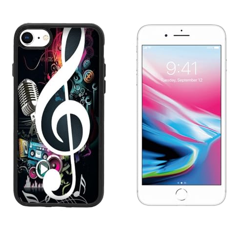 Hulle kompatibel mit Apple iPhone 7 Musiknoten Violinschlüssel mit Mikrofon/Rückseite aus Aluminium mit Gummi an den Seiten/TPU, rutschfest, Kratzfest, stoßfest, schützendes, starres Tel... von Generico