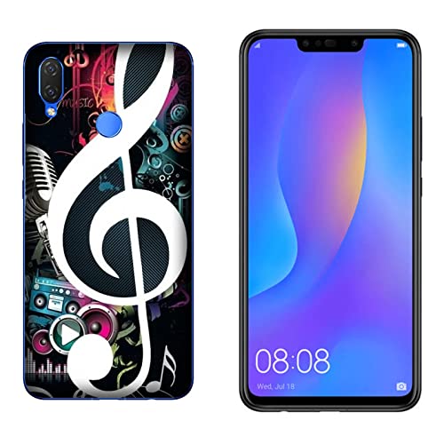 Hulle kompatibel mit Huawei P Smart Plus | P Smart+ Musiknoten Violinschlüssel mit Mikrofon/Bedrucken Sie auch die Seiten/Telefon-Hartschale zum Aufstecken, rutschfest, Kratzfest, stoßfest, Star von Generico