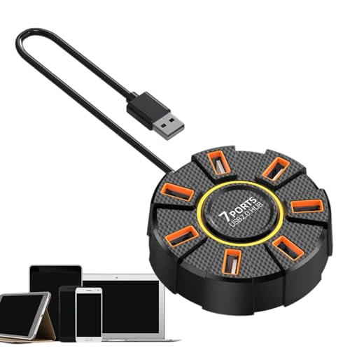 7 USB-Hub, runder USB-Adapter, bunte LED-Datenhub, tragbar, Erweiterungszubehör für Laptop, Desktop-PC, Drucker, bequeme Geräteverbindung, Schwarz von Générique