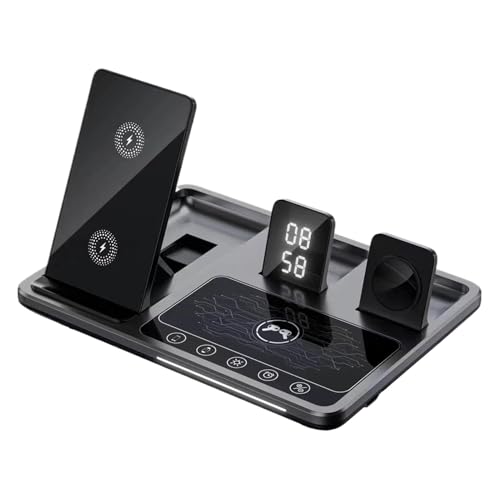 Alarm Clock Charging Station, 4-in-1 Multiple Device Charging Stand Dock, 7,5 x 5,5 x 0,9 Zoll Nightstand Charger Station mit Nachtlicht für Heimgebrauch und Dekoration von Générique