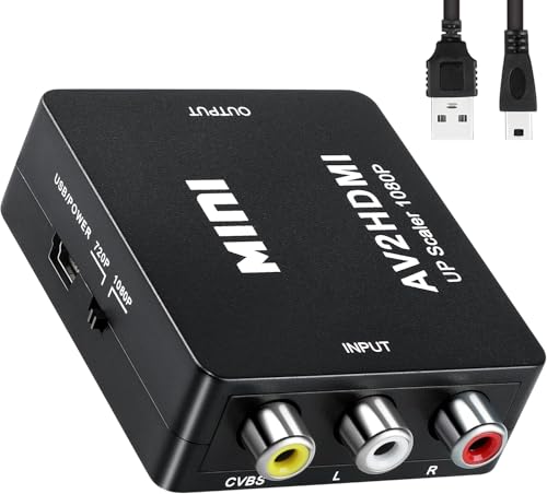 Générique Mini AV RCA CVBS auf HDMI Video Audio Konverter Adapter 720 1080P für Kamera, Xb0x 360, PS1, PS2, WII, N64, Snes, NES, PSP, DVD-Player, VHS von Générique