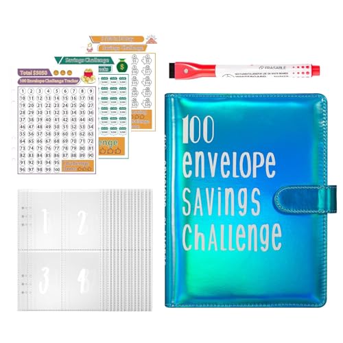 100 Umschläge Geldspar-Challenge, 100 Umschläge Spar-Challenge, 100 Umschläge Challenge-Ordner, 100 Umschläge Challenge-Geldbinder Un Cash Envelope Saving Tracker zum Sparen von Generisch