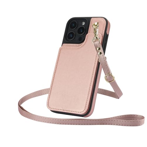 Brieftaschenhülle für iPhone 16 Pro Max/16 Pro/16 Plus/16, Handyhülle mit magnetischem Kartenhalter und Schultergurt, stoßfeste Schutzhülle von Generisch