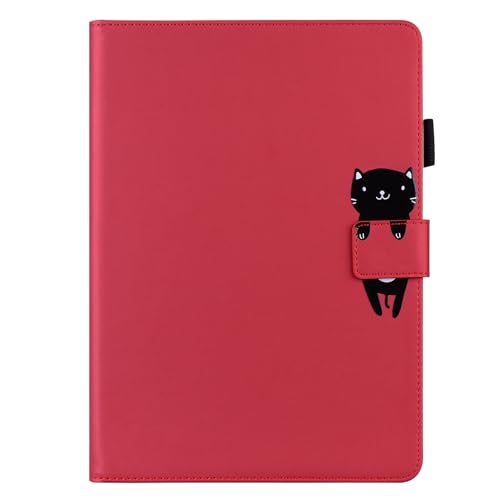 DayQiQiPu Hülle für Lenovo Tab M10 Plus (3rd Gen) Modell: TB-125F/128F/128XU 10,6 Zoll Tablet Cover PU-Leder Cartoon Katze Magnetverschluss Schutzcover mit Kartenfächern & Ständerfunktion Rot von Generisch