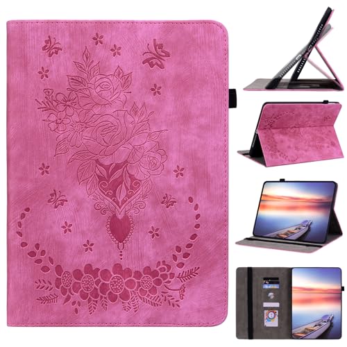 DayQiQiPu PU Ledertasche für Amazon Fire HD 10 Tablet (10,1 Zoll, 13th Generation, 2023 Freigabe) Gartenrosen Blume Muster Flip Tablet Hülle Kartenschlitz Ständer Schutzhülle,Rosenrot von Generisch