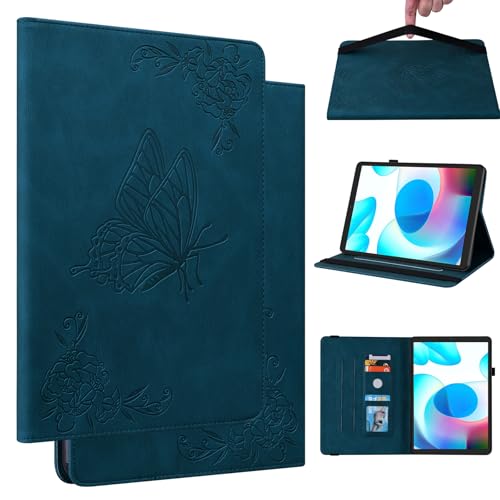 DayQiQiPu PU Ledertasche für Amazon Fire HD 8 (8 Zoll, 6th/7th/8th Generation, 2016/2017/2018 Freigabe) Schmetterling Präge Muster Flip Tablet Hülle Kartenschlitz Ständer Schutzhülle,Dunkelblau von Generisch