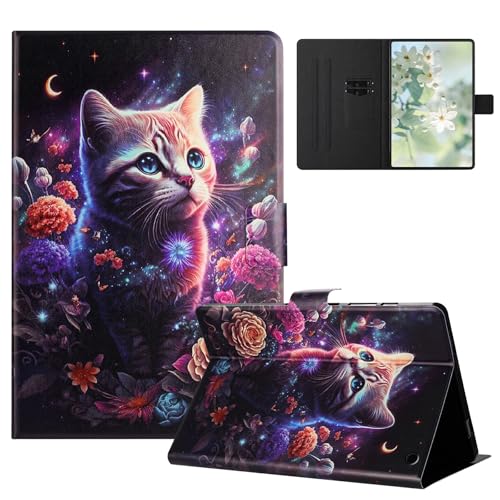 DayQiQiPu Schutzhülle für Amazon Fire HD 8/HD 8 Plus (8 Zoll, 12th/10th Gen, 2022/2020) PU Leder Kaliko Katzen Muster Schlankes Flip Cover Kartenschlitz Standmuschel mit Auto Schlaf/Aufwach 05 von Generisch