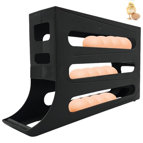 Eierhalter mit 4 Ebenen for den Kühlschrank, automatisch rollender Eier-Organizer for den Kühlschrank, Eierhalter for den Kühlschrank, Küchenarbeitsplatte, Schrank, for 30 Eier(Black) von Generisch