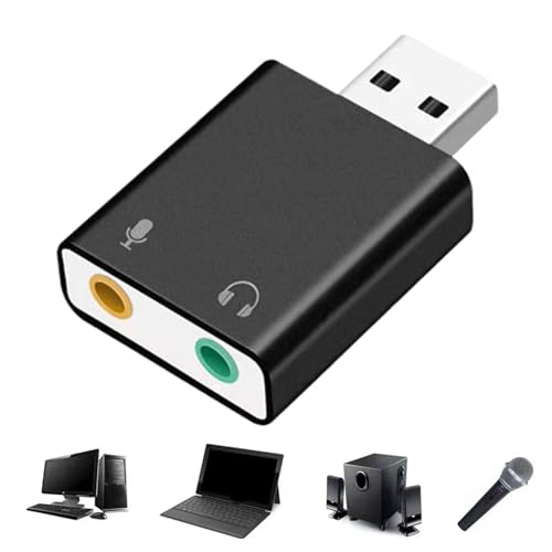 Externer USB-Soundkarten-Adapter, Keine Treiber erforderlich, USB auf 3,5-mm-Kopfhörer- und Mikrofon-Adapter, Mikrofon, Soundkarten-Zubehör von Generisch