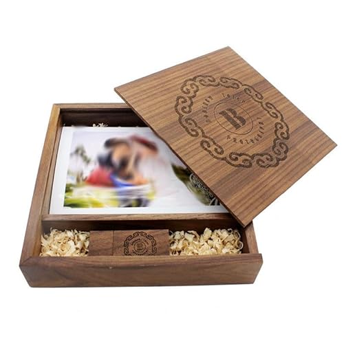 Fotobox Holz zum personalisieren | Fotograf Kiste | Fotos | Fotokiste mit USB 8 GB | Fotografie | Hochzeitsbilder | Baby Fotoshooting | Erinnerungskiste | Fotoalbum | Hochzeitsgeschenk (Braun) von Generisch