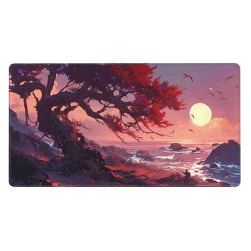 Gaming Mauspad XXL,1200 x 600 x 3mm Mousepad Verlängertes Groß Mauspad Schreibtischauflage,Genähte Kanten rutschfeste Gummibasis,Verbessert Präzision und Geschwindigkeit Home Office Roter Baum L-2024 von Generisch