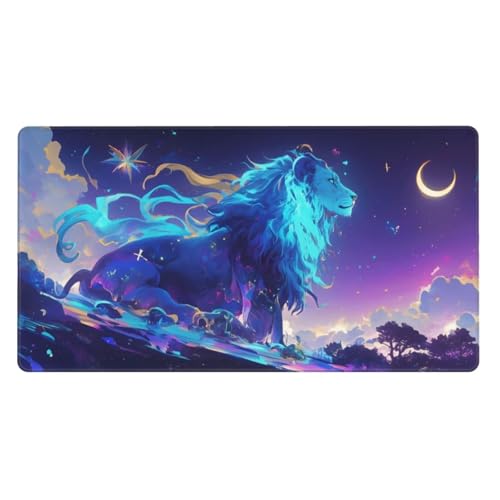 Gaming Mauspad XXL,800 x 300 x 3mm Mousepad Verlängertes Groß Mauspad Schreibtischauflage,Genähte Kanten Rutschfeste Gummibasis,Verbessert Präzision Geschwindigkeit Home Office Blauer Löwenmond L-2831 von Generisch