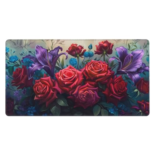 Gaming Mauspad XXL 1200x600x4mm Großes Mousepad mit Ernähten Kanten, Wasserdicht und rutschfest Tastatur Matte, Verbessert Präzision und Geschwindigkeit, für Büro, PC, Laptop Pad Bunte Blumen Z2450 von Generisch