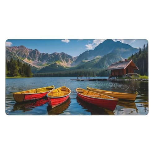 Gaming Mauspad XXL 900x600x3mm Mousepad Verlängertes Groß Mauspad Schreibtischauflage,Genähte Kanten rutschfeste Gummibasis,Verbessert Präzision Geschwindigkeit Home Office Bergseelandschaft L-1682 von Generisch