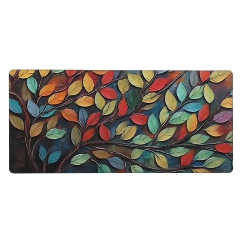 Gaming Mauspad XXl 800 x 300 x 3 mm Bunte Blätter Mousepad Großer Erweiterter Schreibtisch Schutz, Wasserdicht und Schmutzabweisend Keyboard Mat mit Rutschfeste Gummibasis für Home Büro Computer D1806 von Generisch