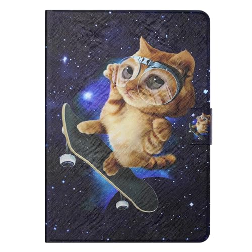 Generisch DayQiQiPu Hülle für Xiaomi Redmi Pad SE 8,7 (8,7 Zoll) PU Leder Schlankes Leichtgewicht Flip Stand Card Slots Schutzhülle mit Auto Schlaf/Aufwach,Skateboarding Katze Muster von Generisch