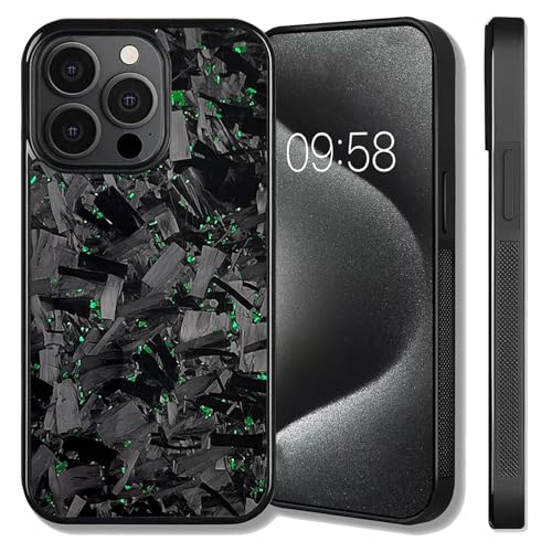 Generisch Forged Carbon Fiber Phone Case, Wireless Charging Large Magnetic Stripe Pattern Carbon Fiber Phone Case, Carbon Fiber Phone Case for iPhone 16 15 14 13 12 Pro Max (14Plus,Green B) von Generisch