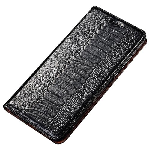 Generisch Hülle Für iPhone 16 Pro Max/16 Pro/16 Plus/16, Strauß Fuß Muster Echtes Leder Brieftaschen-Hülle, Schutzhülle Mit Kartensteckplatz(Schwarz,16 Pro) von Generisch