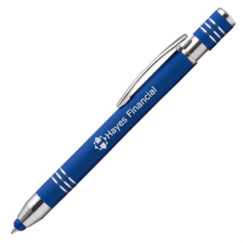 Generisch promoclassics® Absolute Maya Soft-Touch Kugelschreiber aus Metall mit Stylus-Spitze inkl. Text- oder Logogravur | ideal als Werbeartikel | (Blau, 100 Stück) von Generisch