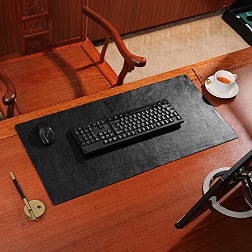 Große wasserdichte Schreibtischunterlage aus echtem Leder, erweitertes Gaming-Mauspad, rutschfest, für Computer, Zuhause, weiche Schreibtischunterlage für Büro und Gaming (Schwarz, 45 x 80 cm) von Generisch